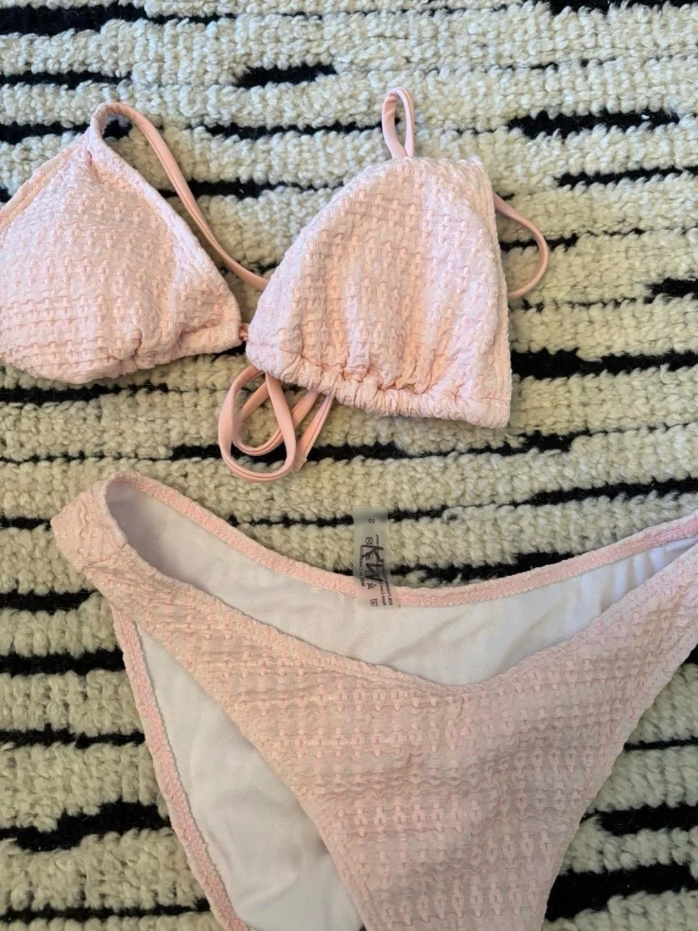 Women's Pink Textured Triangle Bikini Set